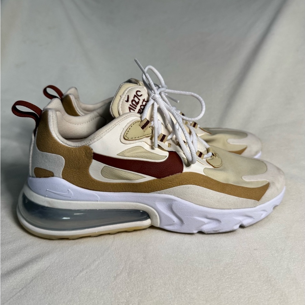 Nike Air Max 270 React in Cream and Brown